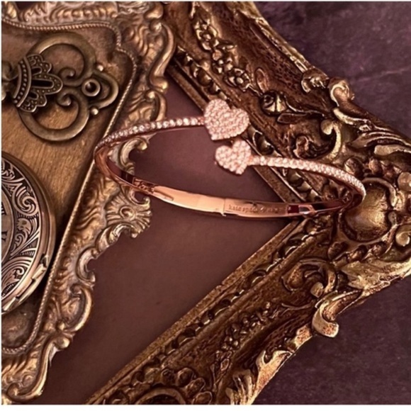 RARE Kate Spade Rose Gold yours truly Heart Accent open cuff Bracelet - Picture 3 of 3